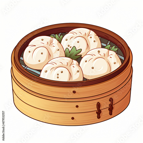 Sweet steamed bun of Japanese style in a bamboo stead photo