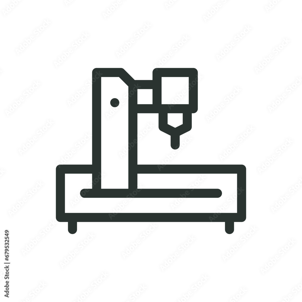 CNC router machine isolated icon, CNC router wood carving machine vector icon with editable stroke CNC router machine isolated icon, CNC router wood carving machine vector icon with editable stroke