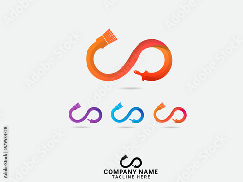 Painting logo design. Infinity paint. Business. Painting brush. Colorful home. Finance. Home painting logo design. Creative design. Modern