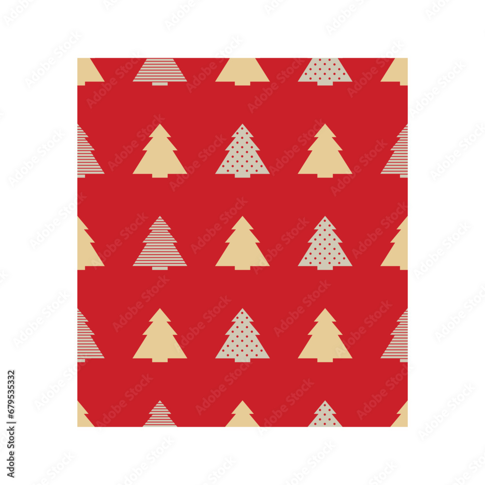 geometric pattern of christmas trees for new year, wrapping paper design in red color