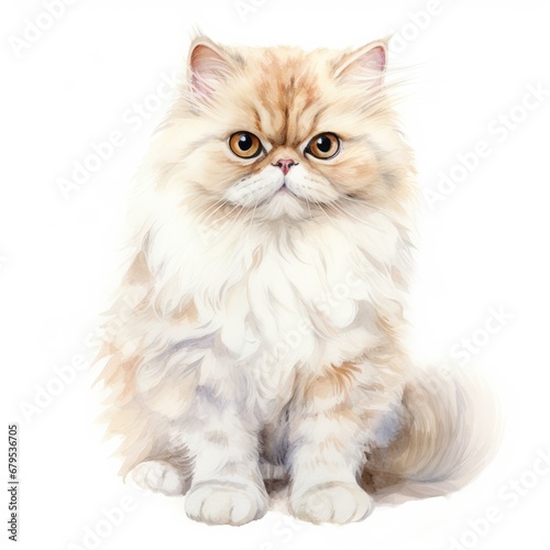 Persian Cat Watercolor Illustration