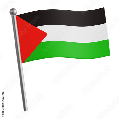 3D Illustration of Resilient Palestinian Flag Waving Proudly