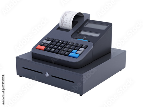 Generic cash register isolated on transparent background. 3D illustration photo