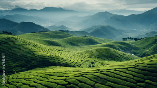 Green tea plantation  top view texture