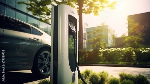 Modern fast electric vehicle car chargers. EV car charging station