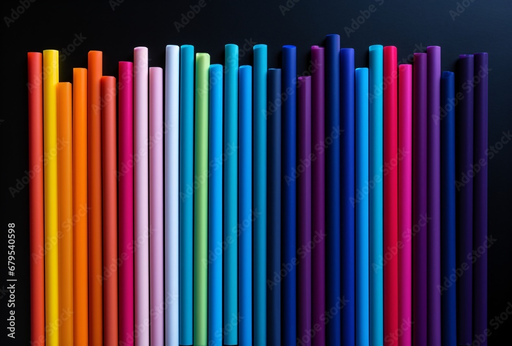 Obraz premium rainbow colored paper straws on a black surface minimalist school colors minimalistic drawings