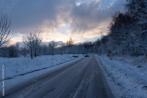winter road and snow with landscape of trees with frost © Martin