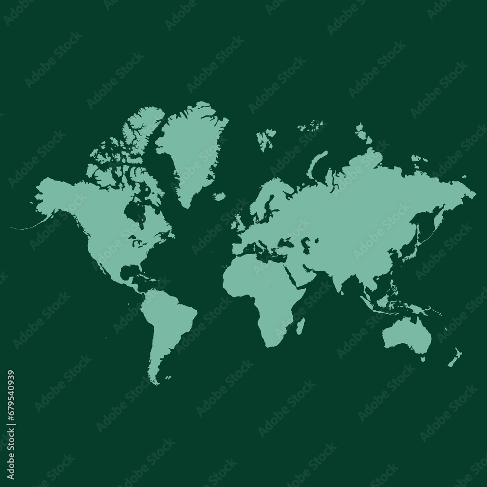 Green world illustration isolated on dark green background - Vector flat style world map representing the green economy concept Green world illustration isolated on dark green background - Vector flat style world map representing the green economy concept