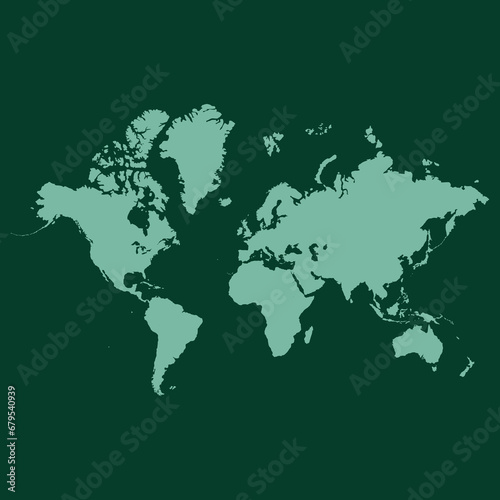 Fototapeta Naklejka Na Ścianę i Meble -  Green world illustration isolated on dark green background - Vector flat style world map representing the green economy concept 
