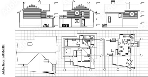 house architectural project sketch 3d illustration	
