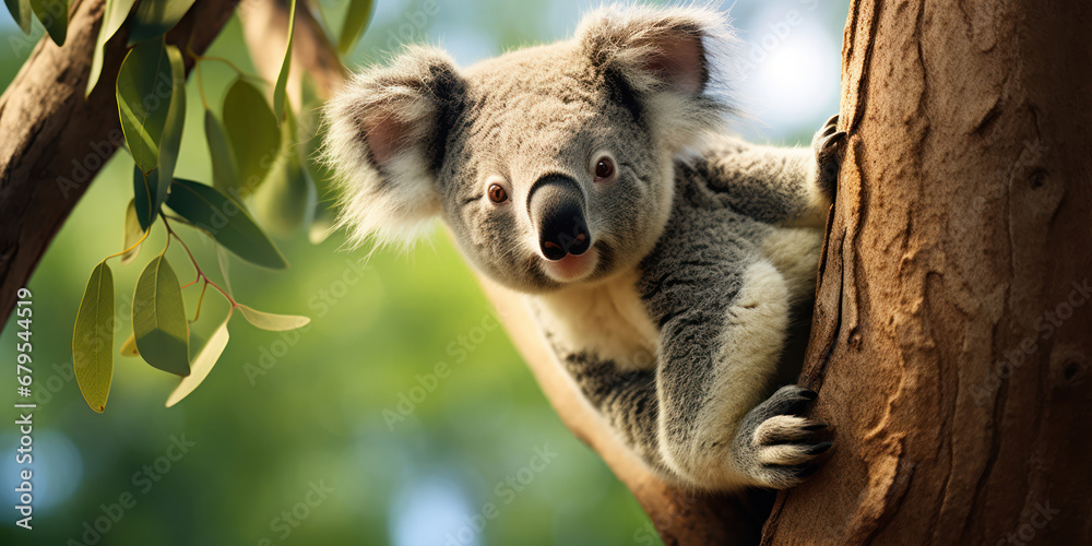 Fototapeta premium Koala perched on a tree limb
