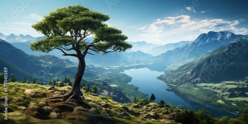Mountaintop tree with a panoramic river view