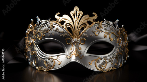 A silver and gold masquerade mask