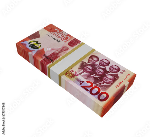 3d rendering of Stack of Ghanaian cedi notes. bundles of Ghanaian currency photo