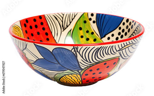 Vibrant Hand-Painted Ceramic Fruit Dish On Transparent Background