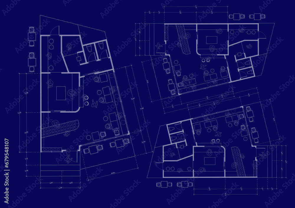 Floor plan designed building on the drawing. Floor plan designed building on the drawing.