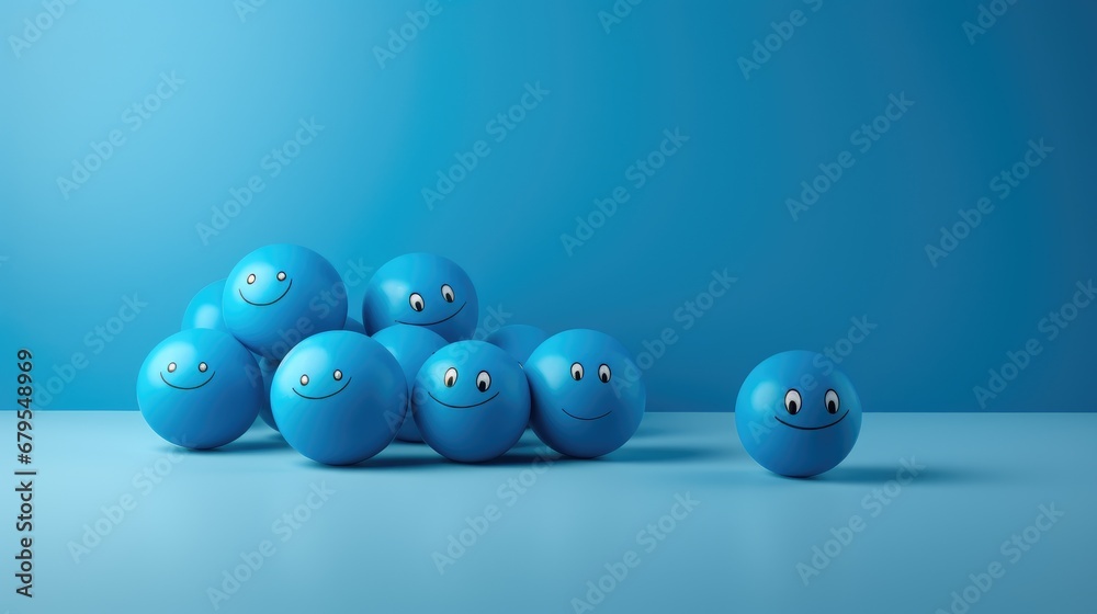 World Day of Smiles. Blue balls with painted smiles on a blue background. World Day of Smiles. Blue balls with painted smiles on a blue background.