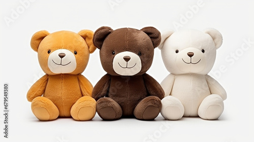 Cut out set of 3 stuffed animal toys isolated on white background