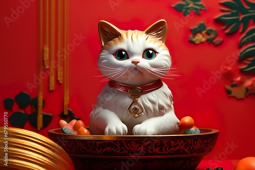 Chinese new year cat japanese lucky cat maneki neko background illustration 