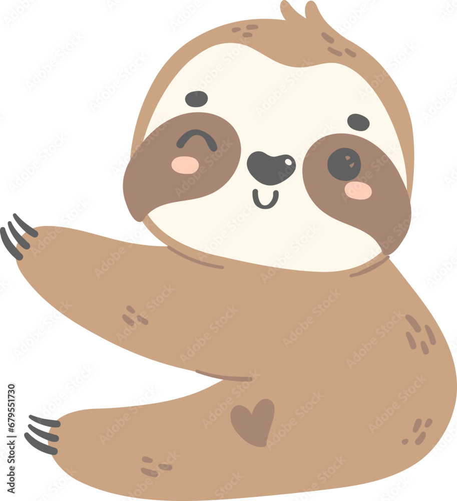 Obraz premium Cute Baby Sloth Sitting cartoon nursery illustration