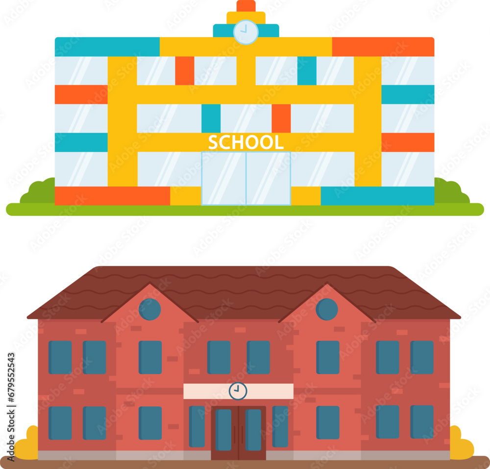 School building is in a flat style. College or university school. Vector illustration