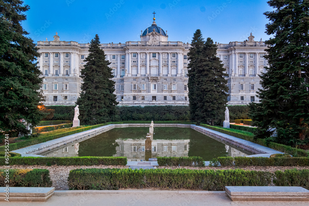 Fototapeta premium Royal Palace in Madrid in Spain Seen From Sabatini Gardens.