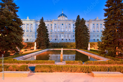 Spain Traveling. Scenic Royal Palace in Madrid in Spain Seen From Sabatini Gardens.