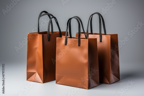 Various paper bags of different sizes and types, all in brown theme color, on a white background