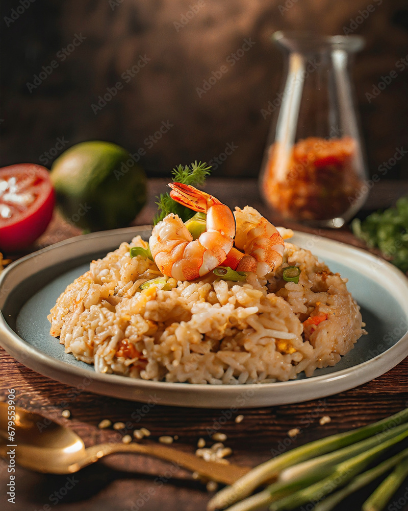 Shrimp fried rice,thai food, photography close up shot in studio Shrimp fried rice,thai food, photography close up shot in studio