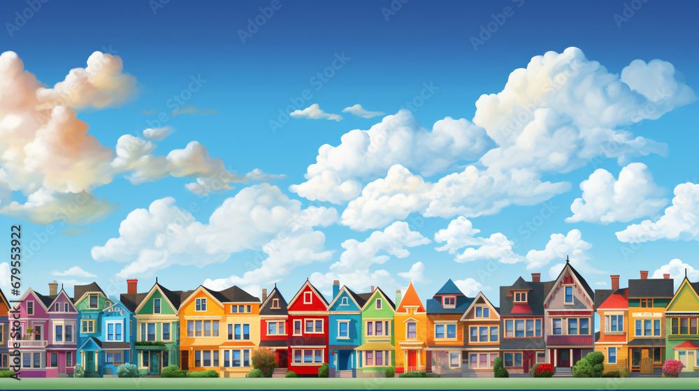 A vibrant collection of houses in various colors