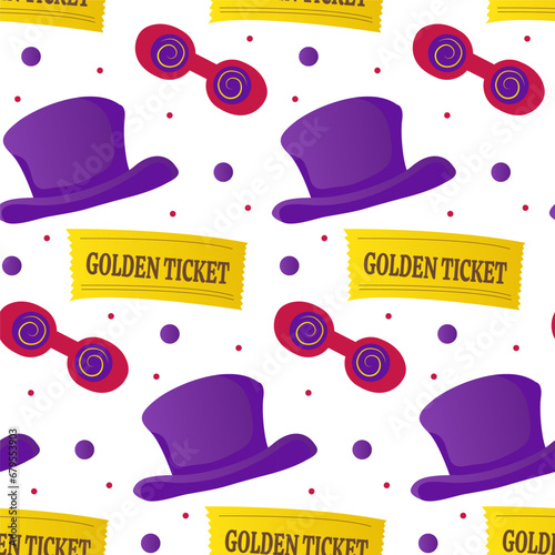 golden show ticket pattern. Vector illustration. For textiles, paper, fabrics, wallpaper, wrapping, backdrop.
