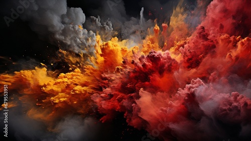 An eruption of yellow and red oil paint..