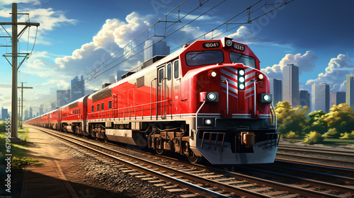 A vibrant red and white train
