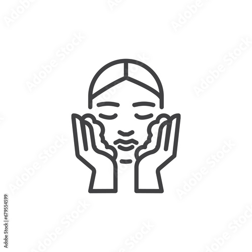 Woman face wash line icon