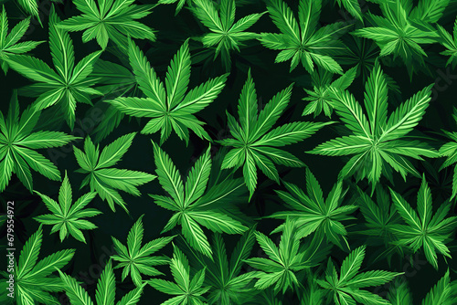 seamless pattern texture background with a green cannabis marijuana leaves