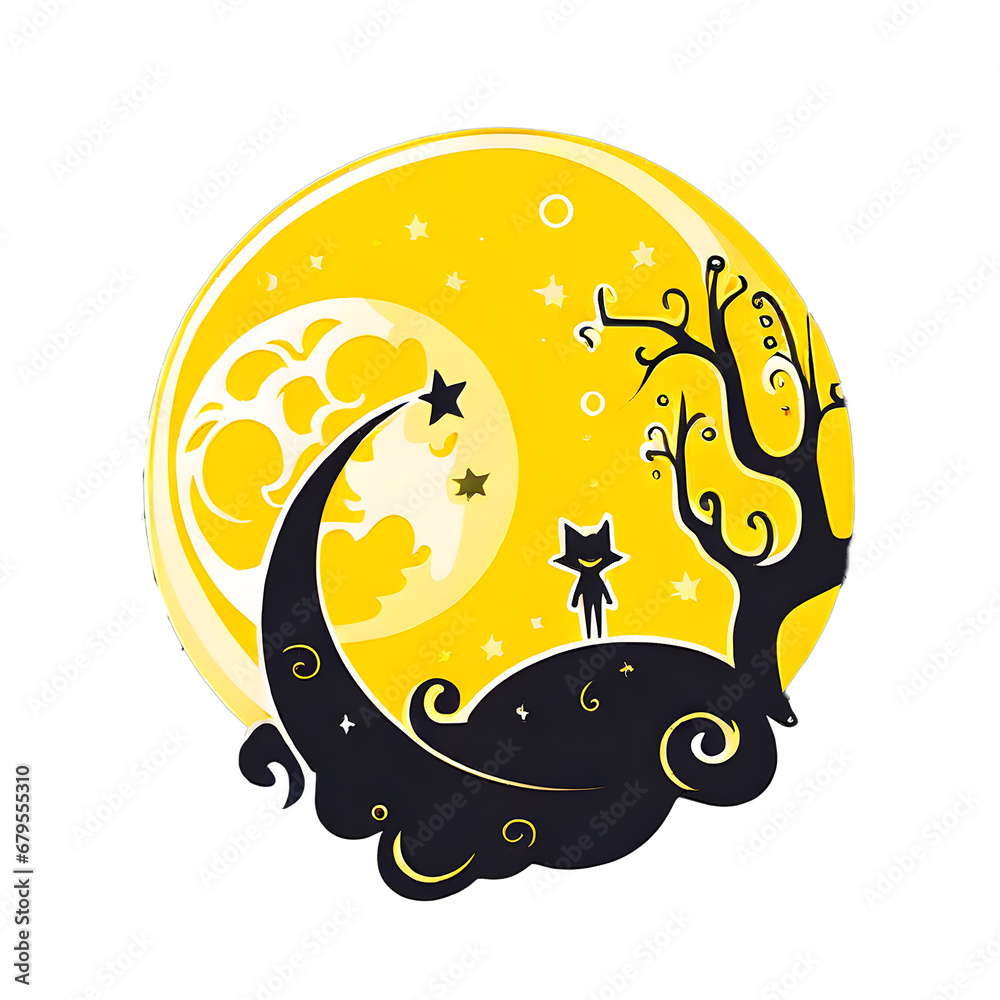 Moon , Crescent moon , moon sticker , Moon cartoon Character, clipart , emoji , icon on transparent background , PNG file  - obrazy, fototapety, plakaty 
