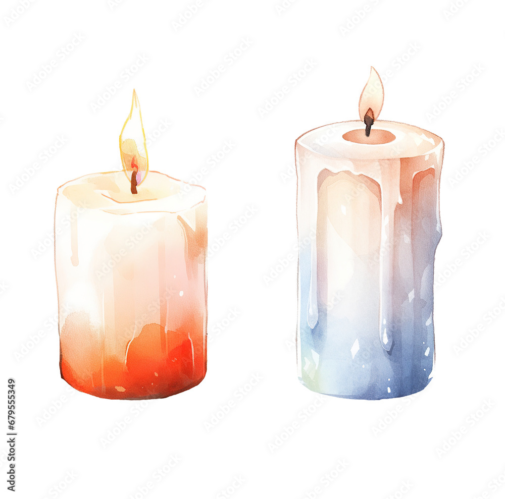 Set of candle watercolor design on transparent background Set of candle watercolor design on transparent background