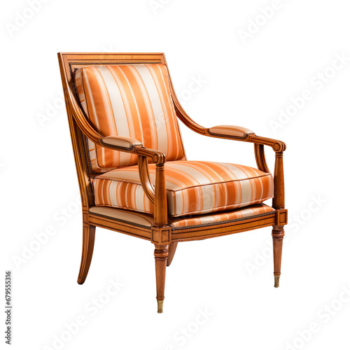 angled view of a Sheraton-style classic armchair isolated on a white transparent background 
