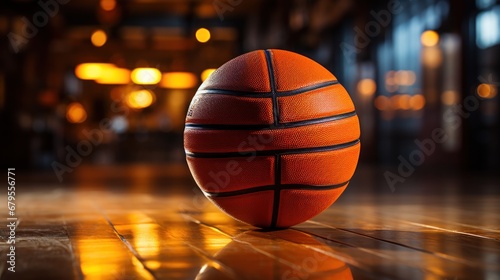 Basketball ball with bokeh blur effects.