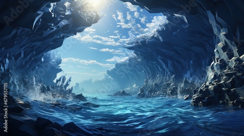 Exploring a cave of blue ice and ice columns.