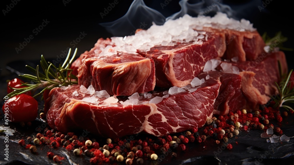 Adding salt to meat, shown in a slowed-down view.