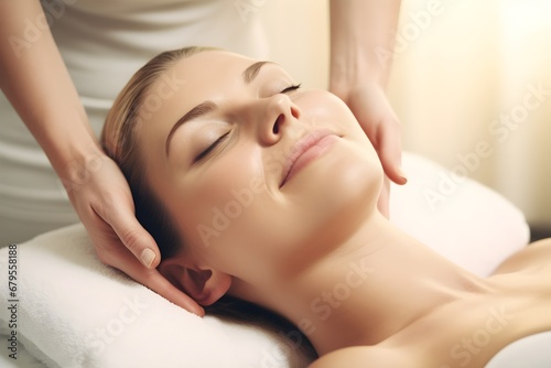 Frau bei einer Massage / Kopfmassage Poster / Massage Wallpaper / Wellness und Gesundheit Illustration / Ki-Ai generiert