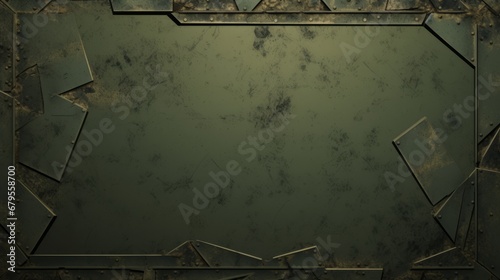 Military abstract background. Grungy metal texture. Army banner or wallpaper with copy space for your text. Metal surface of khaki color. photo