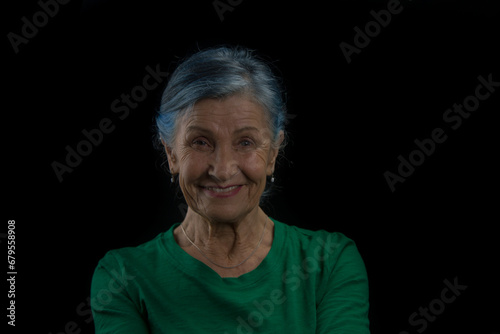 Radiant Senior Woman with Blue Dyed Hair