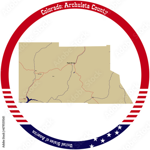 Map of Archuleta County in Colorado, USA arranged in a circle. photo