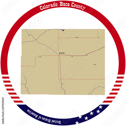 Map of Baca County in Colorado, USA arranged in a circle. photo