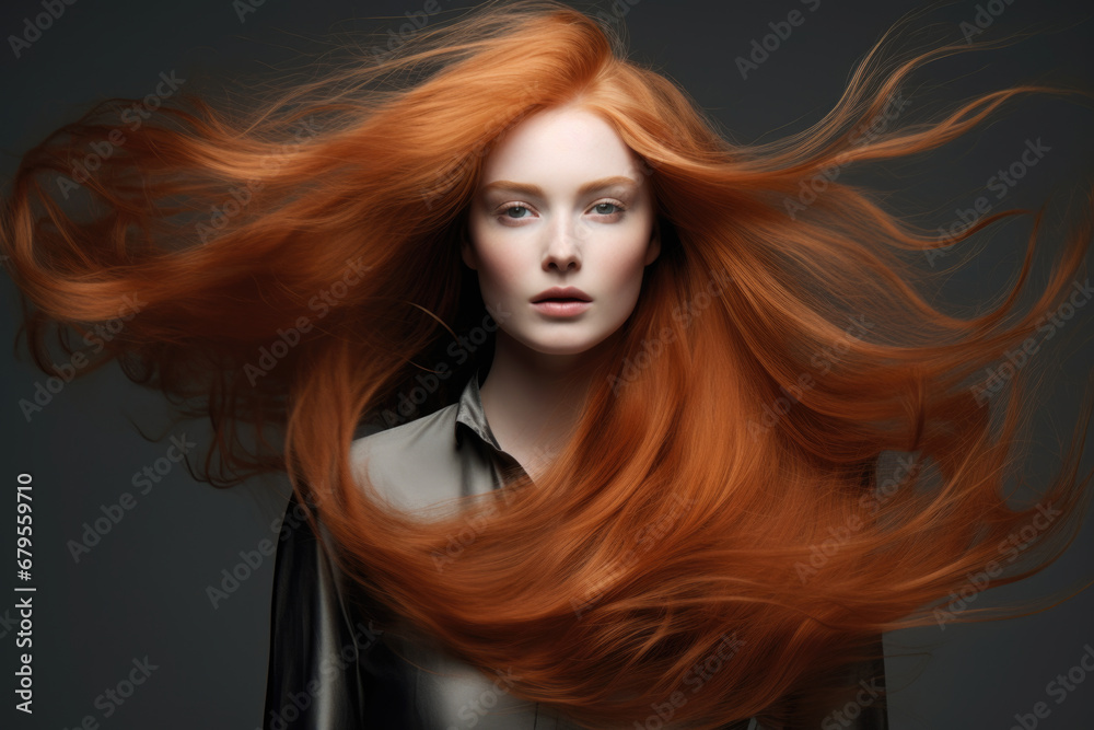 Portrait of a young gorgeous woman with long flying hair, fashion photo Portrait of a young gorgeous woman with long flying hair, fashion photo
