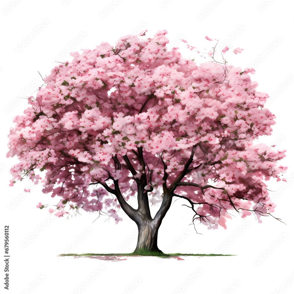 cherry blossom tree isolated on white backdrop.