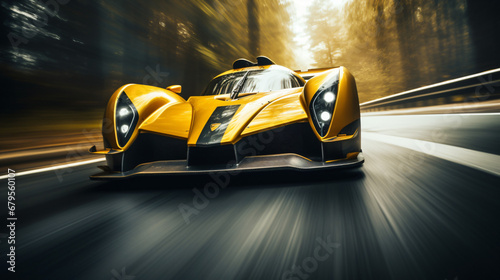 A yellow race car