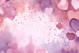 Watercolor Canvas: Pink and Purple Website Background with Delicate Watercolor Hearts and Subtle Paint Strokes, Perfect for a Valentine's Day Greeting Card, Place for text